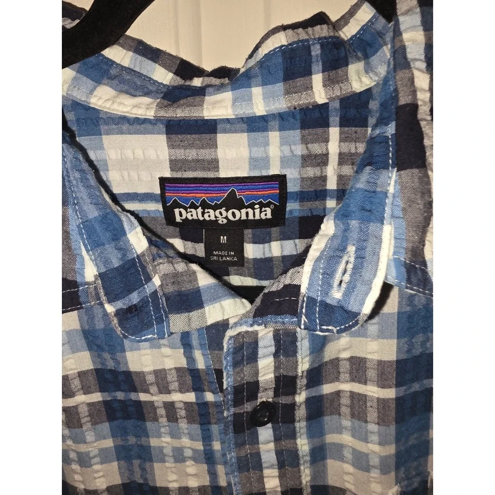 Patagonia Puckerware Men's Shirt White Black Blue Plaid Sz M Gorpcore